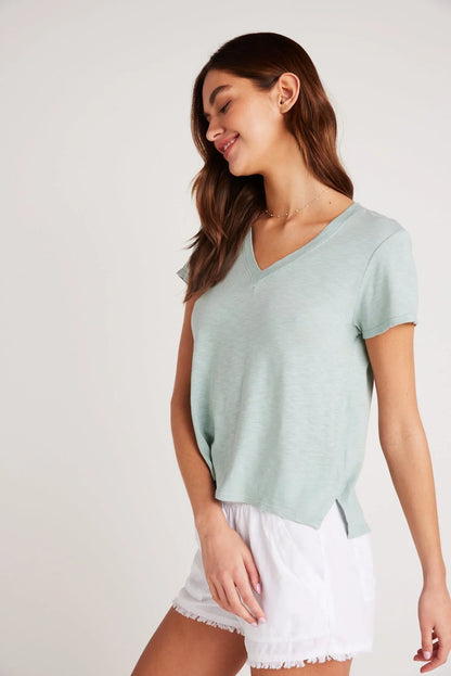 Bella Dahl Side Slit V-Neck Tee Green