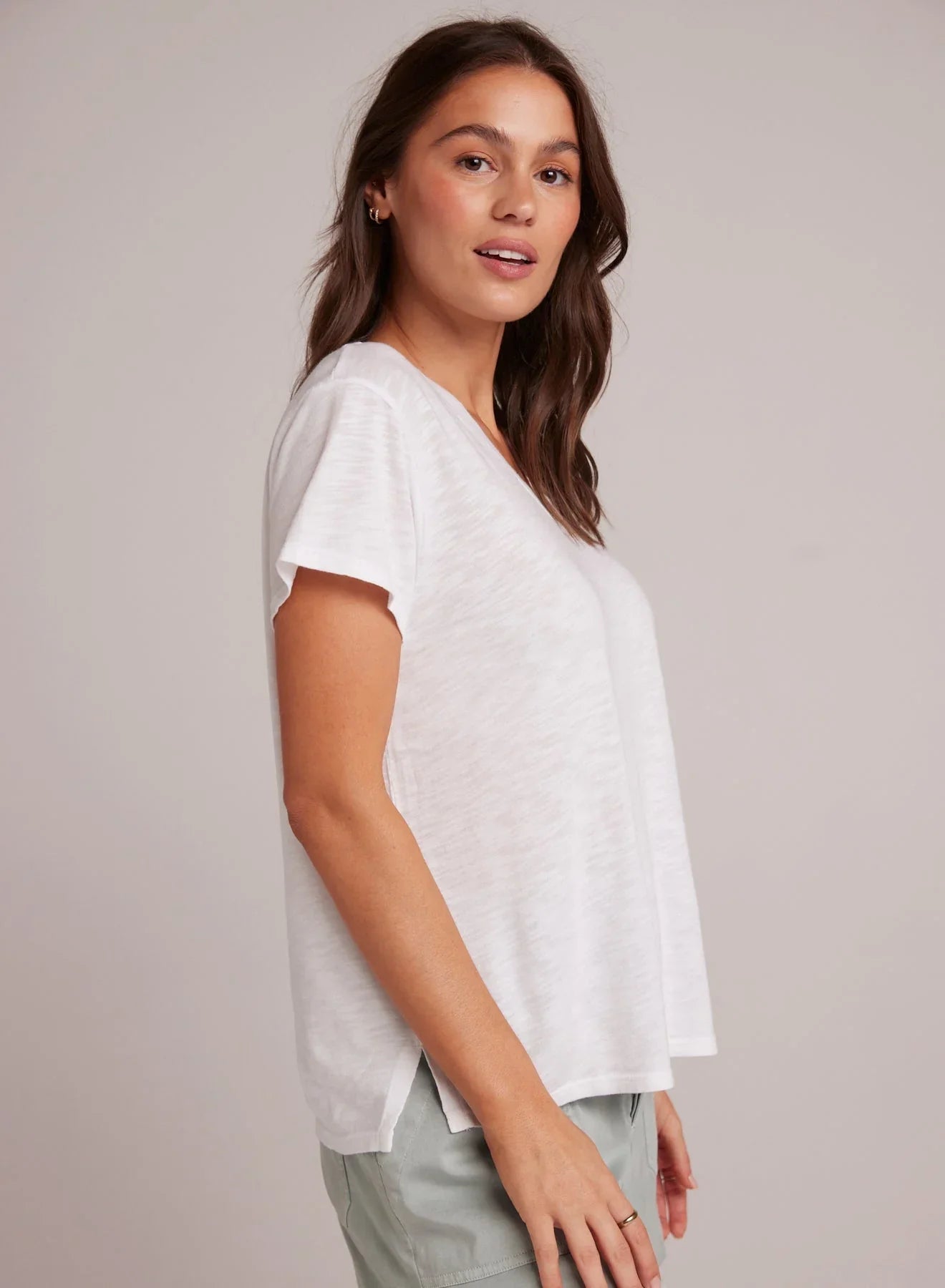 Bella Dahl Side Slit V-Neck Tee White