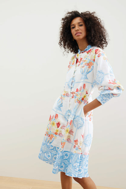 Binnywear Casa Azul Dress in White/Multi Print