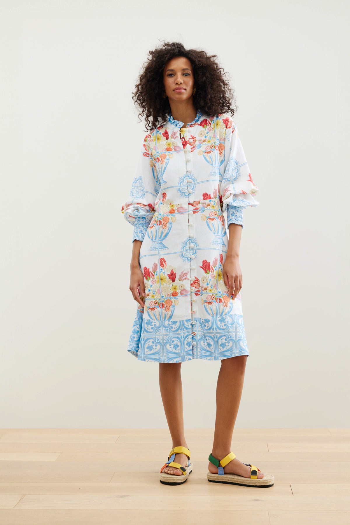 Binnywear Casa Azul Dress in White/Multi Print