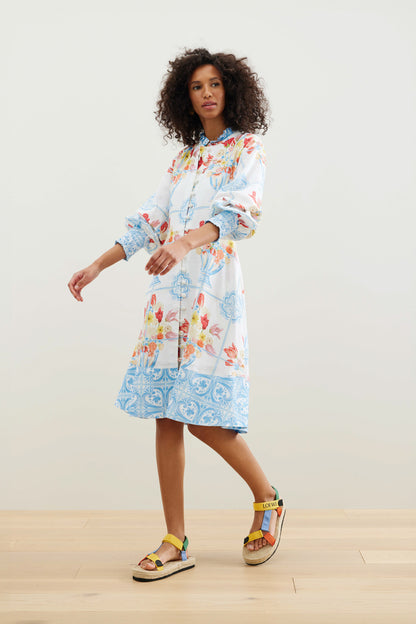 Binnywear Casa Azul Dress in White/Multi Print