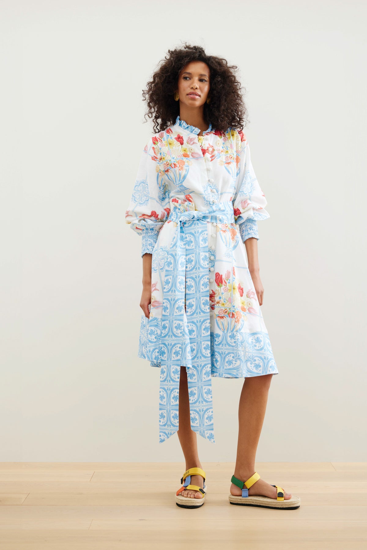 Binnywear Casa Azul Dress in White/Multi Print