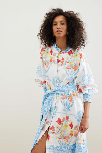 Binnywear Casa Azul Dress in White/Multi Print