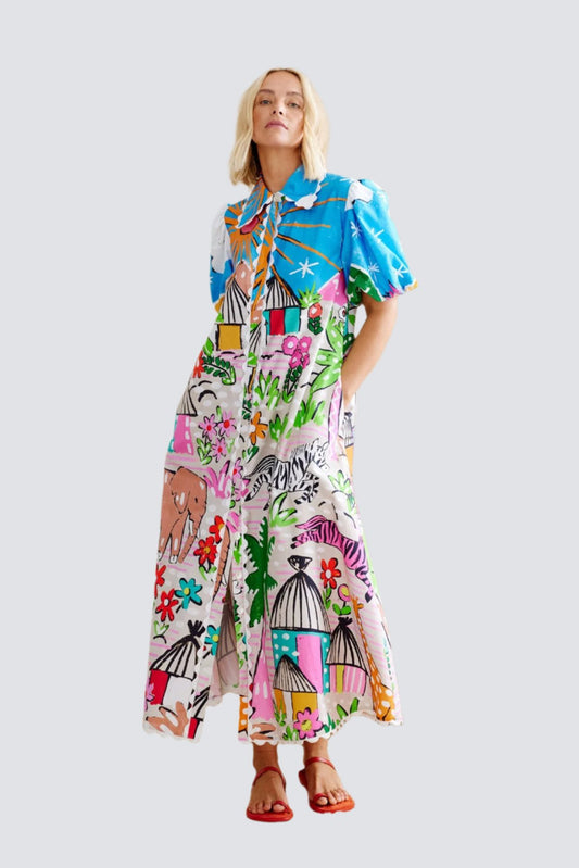 Binnywear Gods Must Be Crazy Dress in Waxcloth print