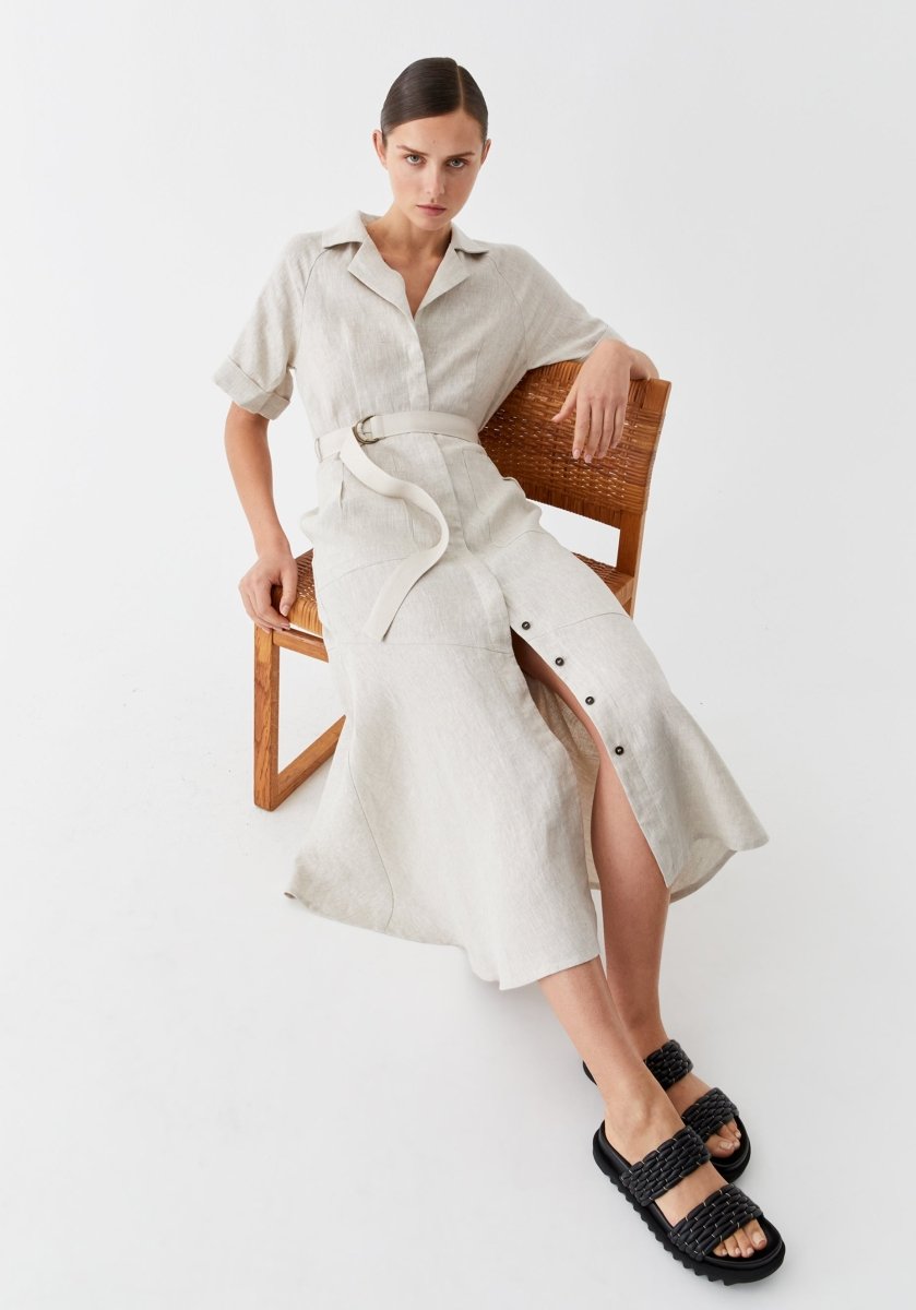 Bodhi Linen Shirt Dress in Natural from MORRISON at Edito boutique