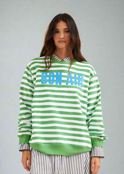 Bon Air Sweater in Green Stripes from BINNYWEAR at Edito boutique
