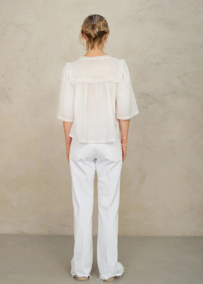 Brea Frill Top in Ivory from M.A.B.E at Edito Boutique