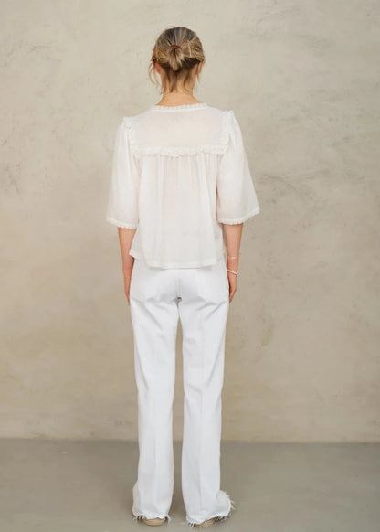 Brea Frill Top in Ivory from M.A.B.E at Edito Boutique