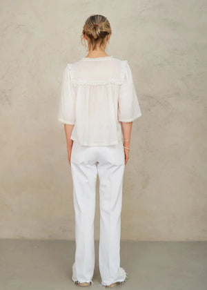 Brea Frill Top in Ivory from M.A.B.E at Edito Boutique