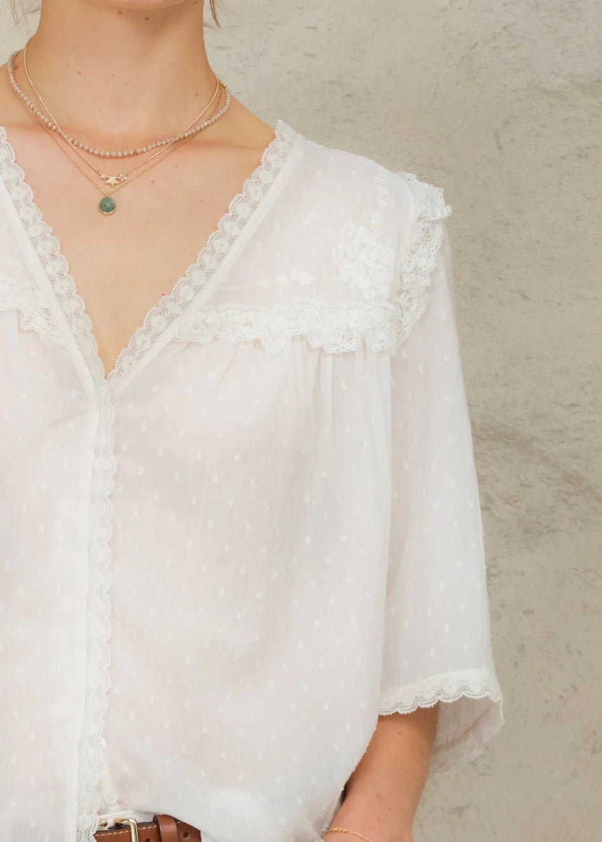 Brea Frill Top in Ivory from M.A.B.E at Edito Boutique