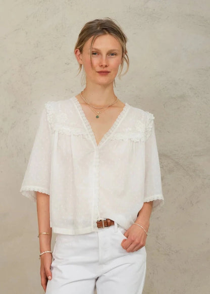 Brea Frill Top in Ivory from M.A.B.E at Edito Boutique