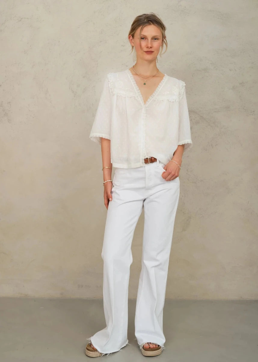 Brea Frill Top in Ivory from M.A.B.E at Edito Boutique