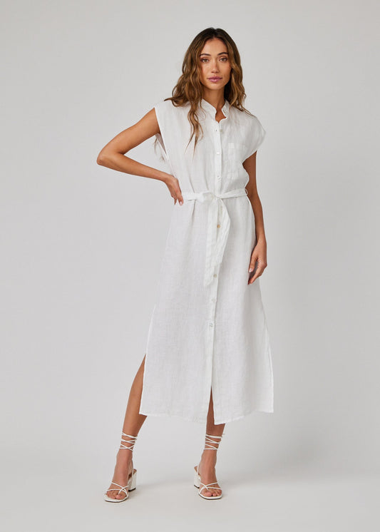 Cap Sleeve Button Front Dress in White from Bella Dahl