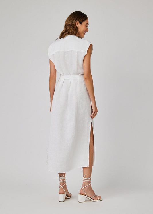 Cap Sleeve Button Front Dress in White from Bella Dahl