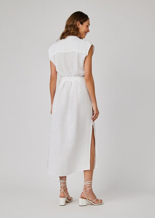 Cap Sleeve Button Front Dress in White from BELLA DAHL at Edito boutique