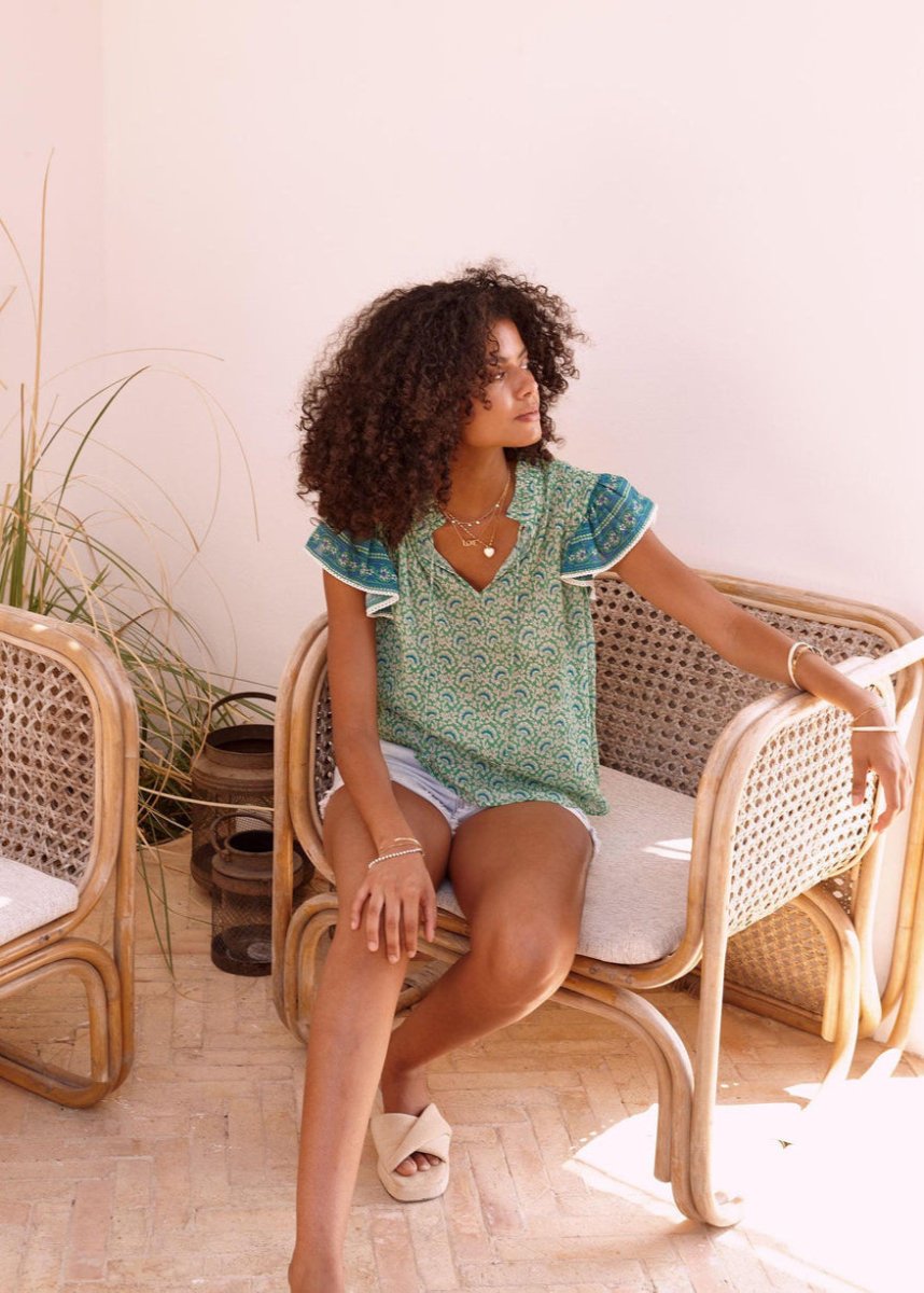 Dana Frill Top in Green from M.A.B.E at Edito boutique