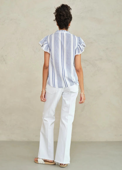 Eleni Frill Top in Blue Stripes from M.A.B.E at Edito Boutique