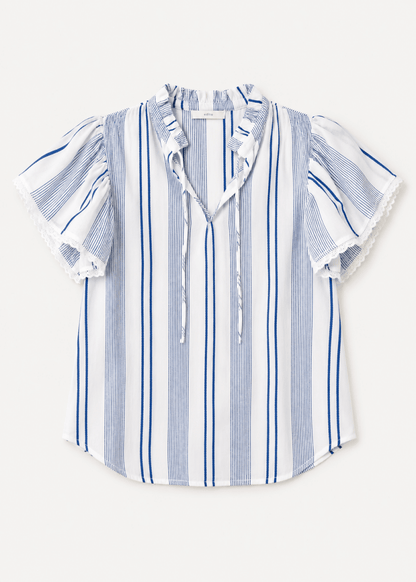 Eleni Frill Top in Blue Stripes from M.A.B.E at Edito Boutique