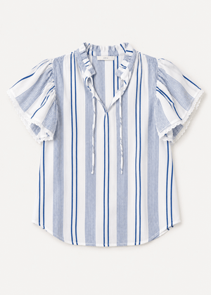 Eleni Frill Top in Blue Stripes from M.A.B.E at Edito Boutique