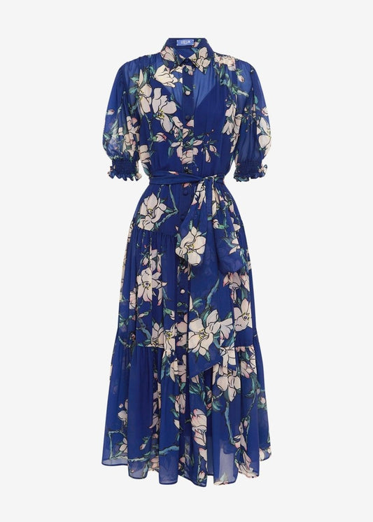 Ellie Bishop Midi Dress in Midnight Magnolia from LEO LIN at Edito boutique