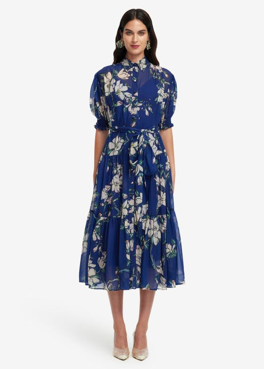 Ellie Bishop Midi Dress in Midnight Magnolia from LEO LIN at Edito boutique