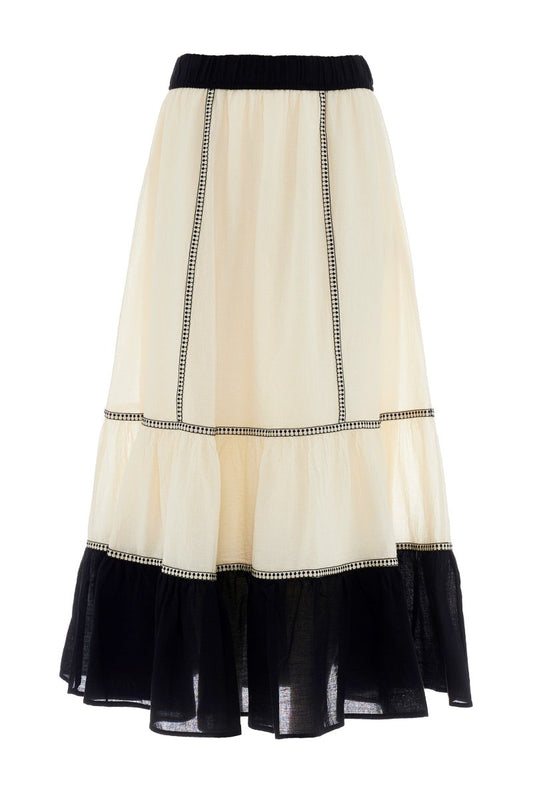 Erato Maxi Skirt in Off White/Black from DEVOTION TWINS at Edito boutique