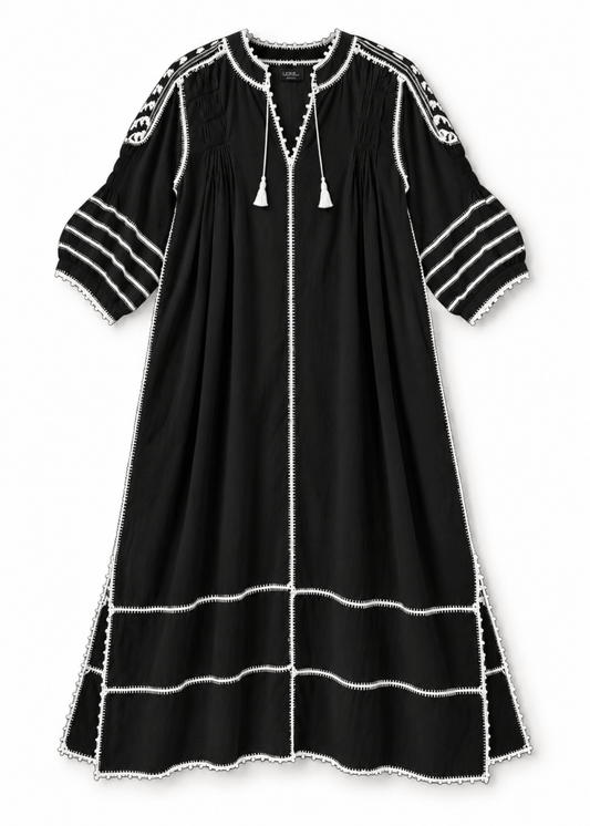 Espanola Kaftan Dress in Black/Off White from LAS NINAS at Edito Boutique