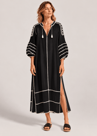 Espanola Kaftan Dress in Black/Off White from LAS NINAS at Edito Boutique