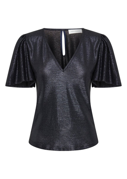 Farfalla Fluted Top in Navy from LUXE DE VALENTINA at Edito boutique