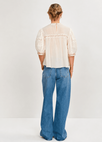 Fleur Short Sleeve Top in Ecru from M.A.B.E at Edito Boutique