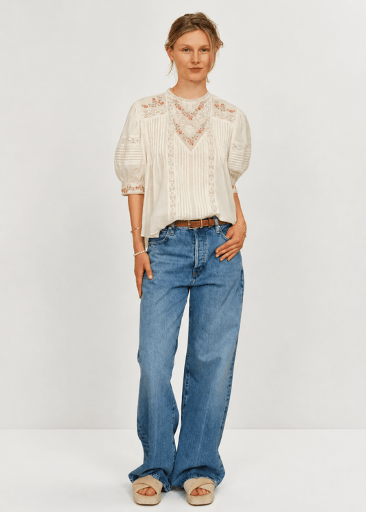 Fleur Short Sleeve Top in Ecru from M.A.B.E at Edito Boutique