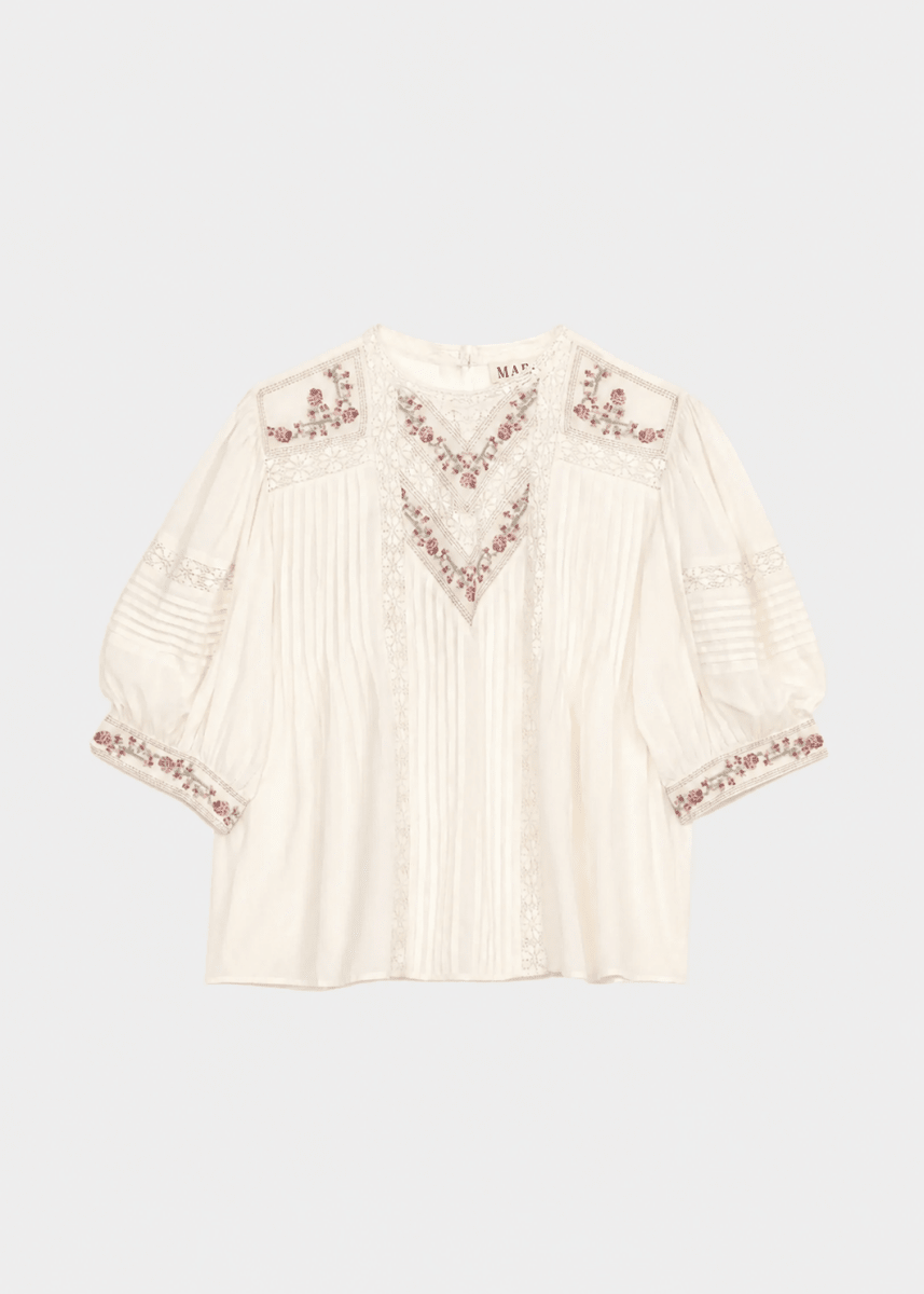 Fleur Short Sleeve Top in Ecru from M.A.B.E at Edito Boutique