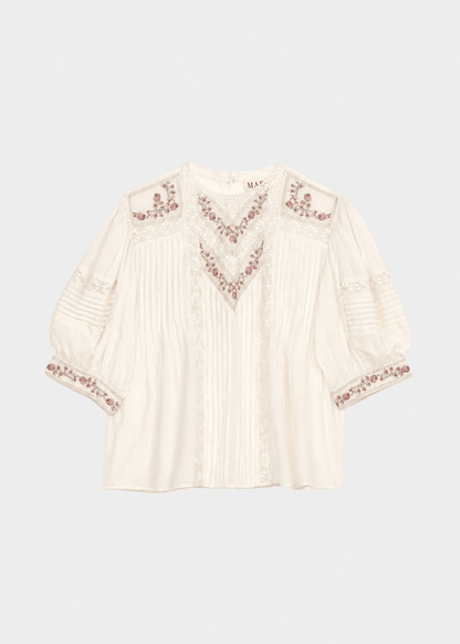 Fleur Short Sleeve Top in Ecru from M.A.B.E at Edito Boutique