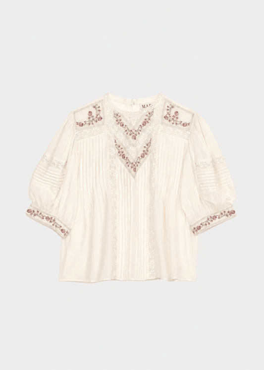 Fleur Short Sleeve Top in Ecru from M.A.B.E at Edito Boutique