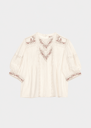 Fleur Short Sleeve Top in Ecru from M.A.B.E at Edito Boutique