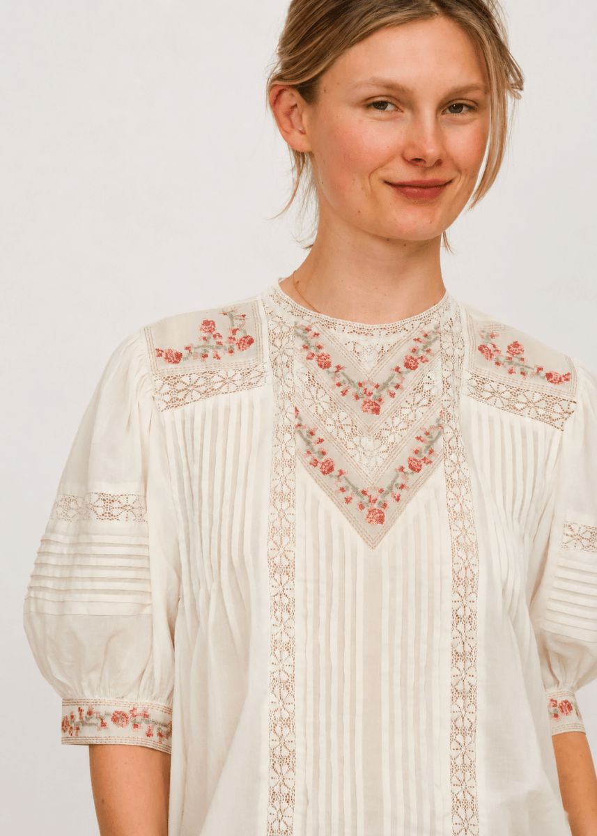 Fleur Short Sleeve Top in Ecru from M.A.B.E at Edito Boutique
