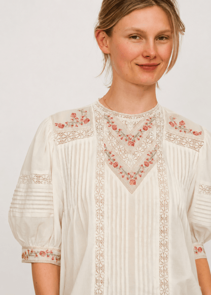 Fleur Short Sleeve Top in Ecru from M.A.B.E at Edito Boutique