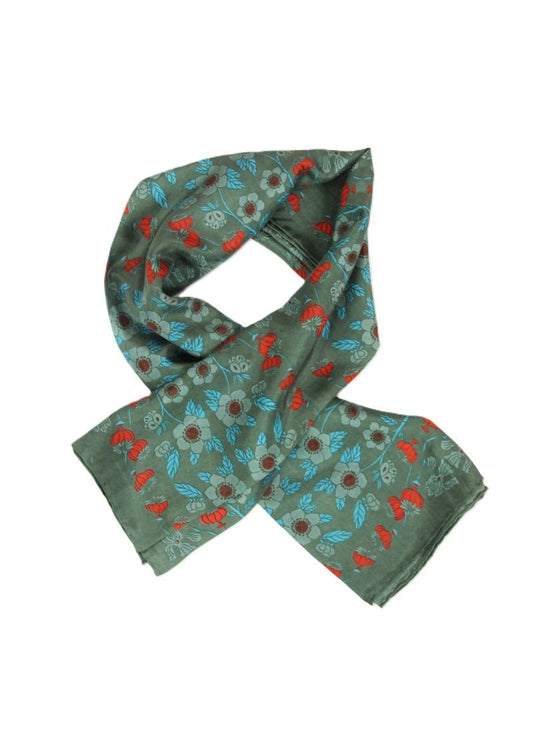 Flora Silk Scarf in Khaki from LES BELLES VAGABONDES at Edito Boutique