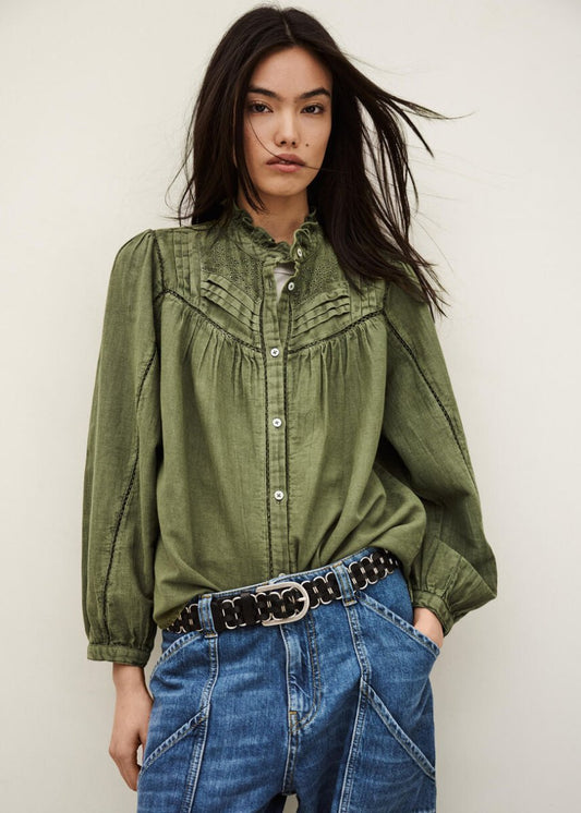 Gildas Embroidered Blouse in Green from BA&SH at Edito Boutique