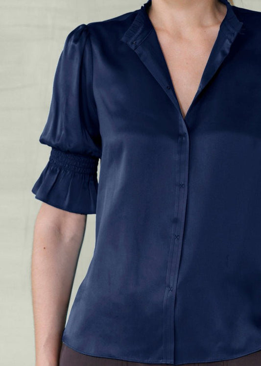 Go luxe Fleamarket Top in Ink Blue from GO SILK at Edito boutique