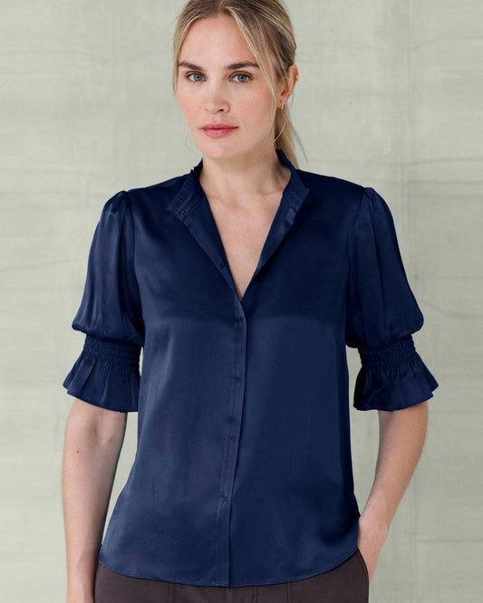 Go luxe Fleamarket Top in Ink Blue from GO SILK at Edito boutique