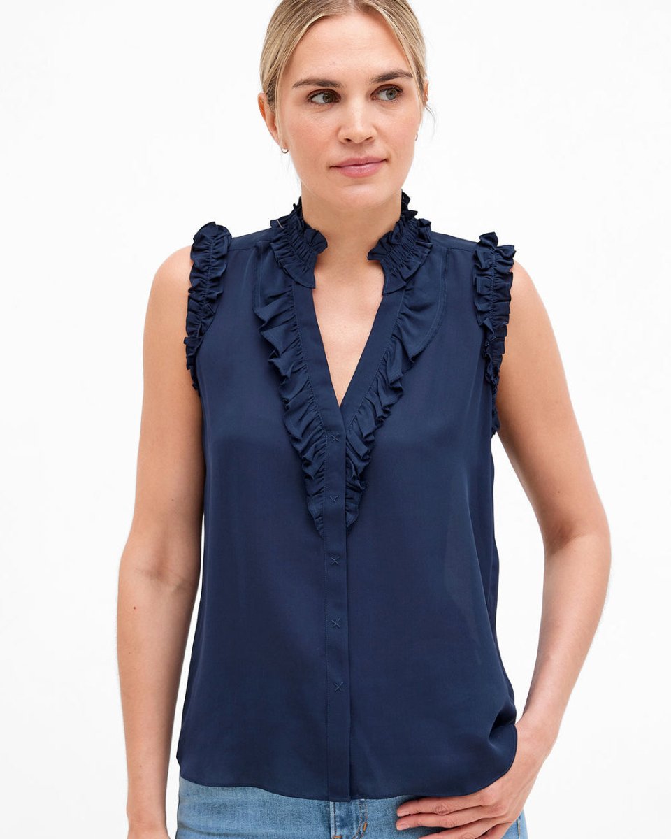 Go Spring Soiree Blouse in Ink Blue from GO SILK at Edito boutique