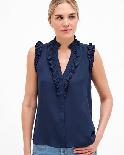 Go Spring Soiree Blouse in Ink Blue from GO SILK at Edito boutique