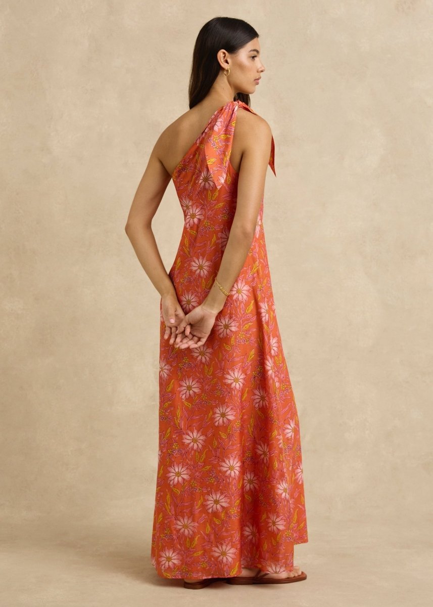 Helena Dress in Spring Daisy Crimson from HANNAH ARTWEAR at Edito boutique