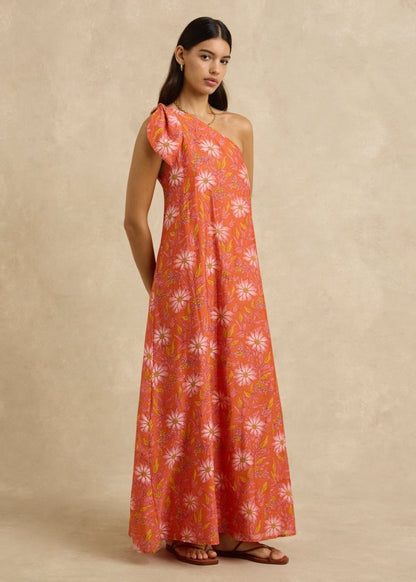 Helena Dress in Spring Daisy Crimson from HANNAH ARTWEAR at Edito boutique