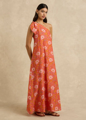 Helena Dress in Spring Daisy Crimson from HANNAH ARTWEAR at Edito boutique