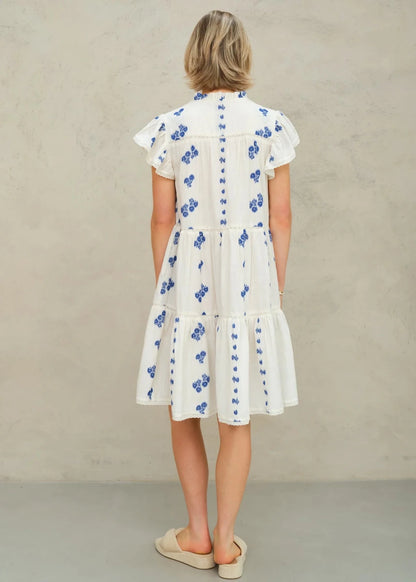 Iris Frill Sundress in White/Blue from M.A.B.E at Edito Boutique