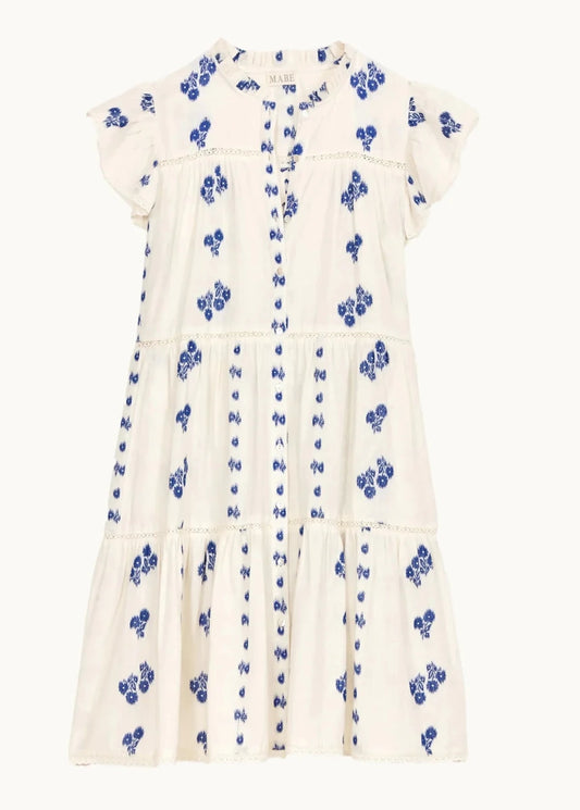 Iris Frill Sundress in White/Blue from M.A.B.E at Edito Boutique