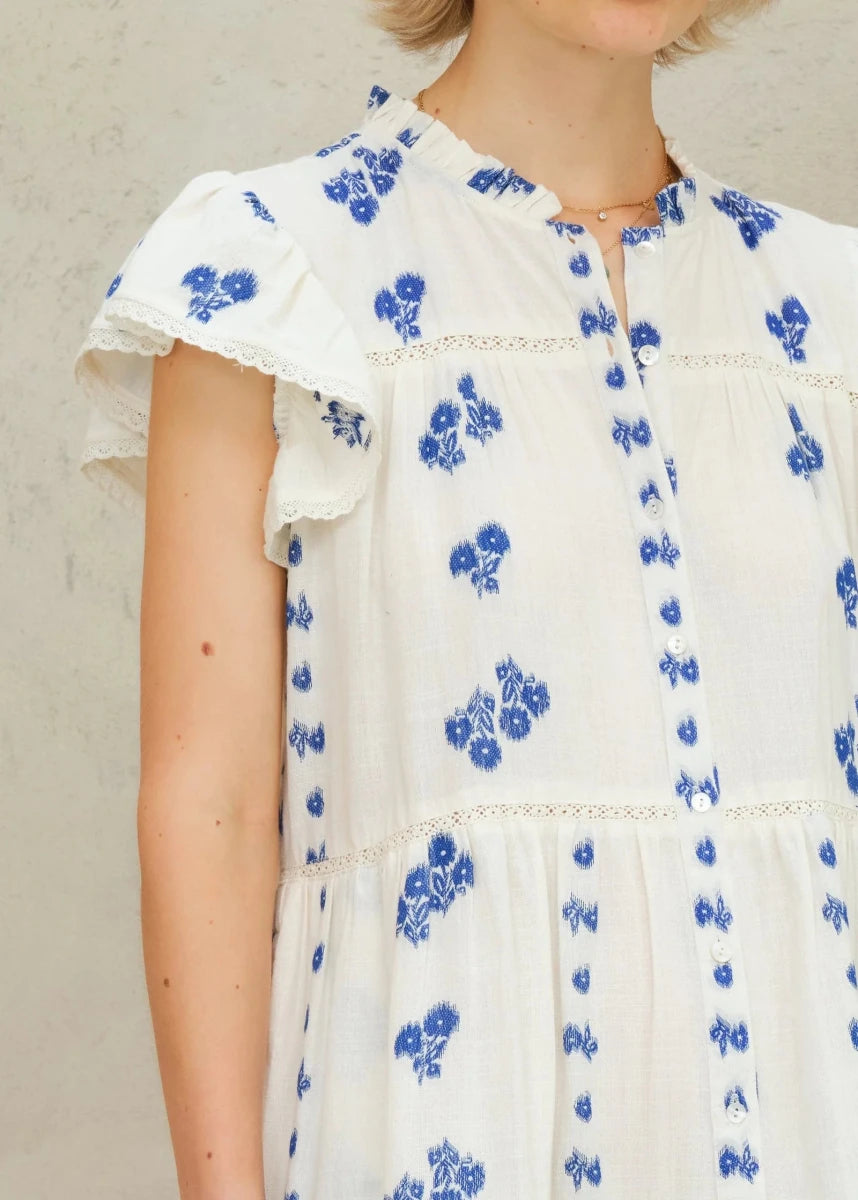 Iris Frill Sundress in White/Blue from M.A.B.E at Edito Boutique