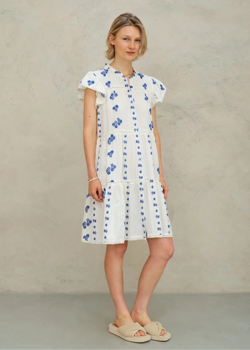 Iris Frill Sundress in White/Blue from M.A.B.E at Edito Boutique